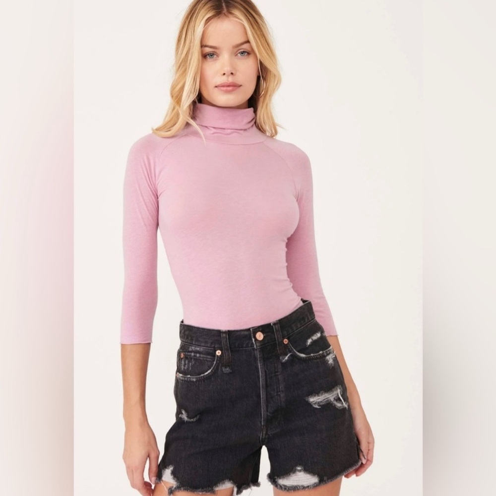 Free People Pink Long Sleeve Turtleneck Tee